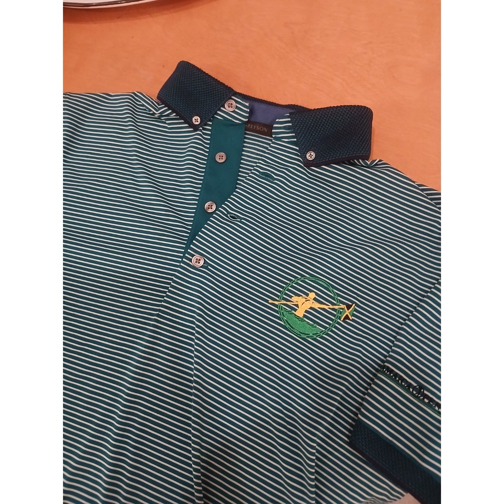 Greyson Mens MED Green/TEAL Striped Polo Jamaica Open Performance Golf